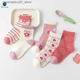Kids Socks 5 pairs/many cute flower patterns boneless comb cotton girl socks for warmth childrens clothing accessories Miao Yutong Q240413