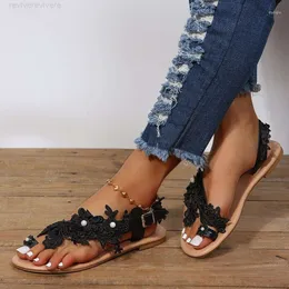 2024 Handel Casual Summer Womens Toe Fremde Sandalen Frauen großer Größe Bohemian Wind Blumen Prise Flat 354