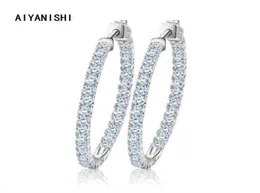 Aiyanishi Real 925 Sterling Silver Classic Big Hoop Earrings Luxury Sona Diamond Hoop örhängen Fashion Simple Minimal Gifts 2201088262461