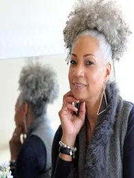 Virgin Grey Kinky Puffro Kinky Curly Short Grey Human Hair Kucyk Klips w Ponytail Extension DHL SH4297129