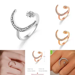 Nowa moda Sier Star Star Moon Pierścienie dla kobiet popularne Shine Crystal Open Finger Pierścień weselny Prezent biżuterii
