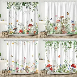AMHNF White Rose Floral Shower Curtain - Romantic Red Butterfly Design, 74.8x70 Inches, Polyester - View #13