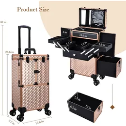 Adazzo Professional Makeup Artist Rolling Train Case Multi-functional Cosmetic Train Case Large Trolley Storage Case for Nail