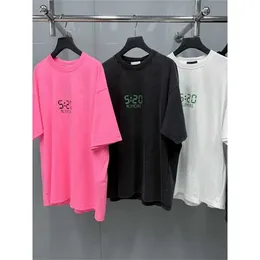 High quality designer clothing Paris Digital Clock Wash Short Sleeve Summer Mens Womens Night Light T-shirt