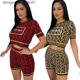 المسارات النسائية للسيدات المسارات للمسارات قطعتين مجموعة Deisgner Slim Slim Sexy Disual Pit Strip Cloth Letter Printing Sup Short Sle Suit C240413