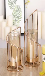 Golden Iron Holder European geometric Candlestick Romantic Crystal Candle Cup Home Table Decoration T2006242863653
