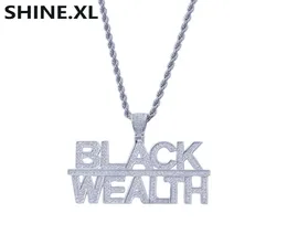 Hip Hop Fashion Gold Plated 2 Rows Letter Black Wealth Pendant Necklace Men Bling Jewelry Gift9060250