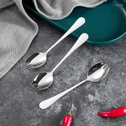 الملاعق 304 الفولاذ المقاوم للصدأ مقبض طويل مقبض SPORK و Spoon One Creative Home Fruit Salad Fork Gift