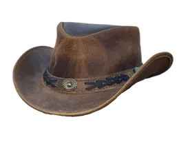 Mens Real Leather Australian Western Cowboy Style Tan Crazy Horse Bush Hat