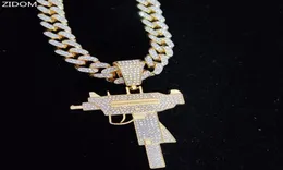 Pendant Necklaces Men Women Hip Hop Iced Out Bling UZI Gun Necklace With 13mm Miami Cuban Chain HipHop Fashion Charm Jewelry7156123