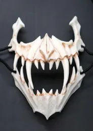 Halbtiermaske Lange Zähne Dämon Samurai Weiße Knochenmaske Tengu Dragon Yaksa Tiger Harz Mask Cosplay T2005095339065