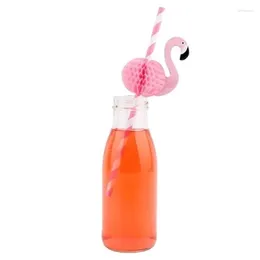 Dripção de canudos flamingo pipeta rosa bebida de frutas de papel palha descartável 10/ set