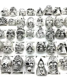 30pcs Pierścienie czaszki mężczyźni punkowe srebrne metalowe kobiety rowerzyści szkieletowe pierścionki za vintage biżuterię Prezenty Patry Whole Lot Lose Brand New6476712