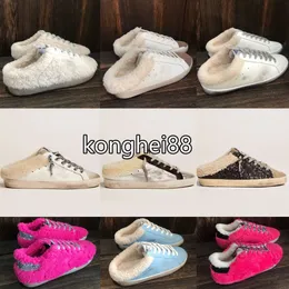 Klänningskor gyllene designer sneaker super stjärna sabot kvinnor päls tofflor casual skor paljett klassisk vit do-gamla smutsiga stjärna sneakers australien vinter ullskor