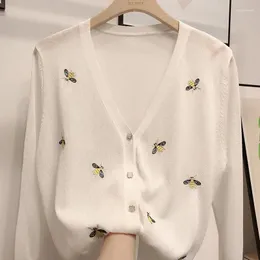 Damskie dzianiny wiosna/lato kobiet haftowane małe stokrotki pszczoły naśladowanie jedwabny swetra