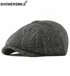 sboy Hats Sboy SHOWER Tweed Cap Men Wool Herringbone Flat Winter Grey Striped Male British Style Gatsby Hat Adjustable4806973