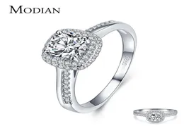 Modian Genuine 925 Sterling Silver Round Clear Cubic Zirconia Engagement Rings For Women Wedding Promise Statement Jewelry Gift3887949