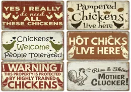 2023 galinhas engraçadas lata de lata de metal pintura de metal vintage poster galo de galinhas de galinha retro adesivos de parede de placa pintando para fazenda Outdoor2607105
