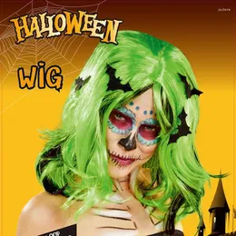 Festdekoration halloween cosplay grön peruk rolig skrämmande fladdermus lång lockigt huvudbonad hårtillbehör vampyr häxa kläd upp rekvisita tjej kvinna