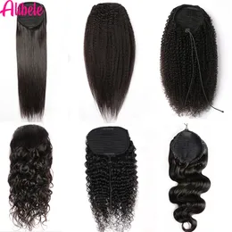 Alibele Mogolian Afro Kinky Curly Cully Cotail Cotail Extensions 4B 4C Remy 10-28 pollici Long Clip nell'estensione della coda di cavallo