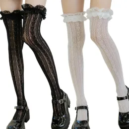 SKHAOVS 4 Paia Calzini Bianchi Donna,Calze Alla Caviglia,Calze con Volant,Calzini Donna Eleganti,Calze da Ballo,Calze da Principessa,Calze da Abito,Calze di Cotone Traspirant (Bianchi