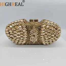 Bling Bling Crystal Night Gold Clutch Bags Boutique Boutique exclusiva de bolsas de strass e bolsas metálicas em forma oval