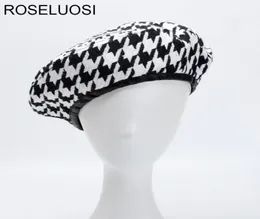 Roseluosi осень зимняя мода Houndstooth Berets Шляпы для женщин Черно -белая Bonia Caps женщина Gorras S181017086723034