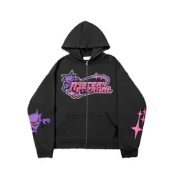 Bluza męskie kurtki harajuku hip hop anime demon luźne męskie zamek błoto y2k ciemne elementy jesień i zimowe mens myszy ponadwymiarowa bluza 240412