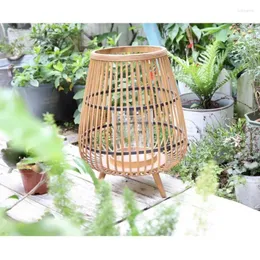 Titulares de vela 3 Risos Risen Feoth Handmade Natural Bamboo Wrap Hurrican Glass Solter para decoração de casa e jardim