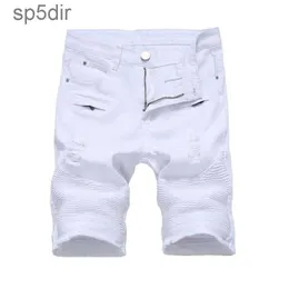 Summer Mens denim Slim Casual Kne Length Short Hole Jeans For Men Straight Bermuda Masculina White Black Red W0F6