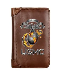 Wallets Luxury Genuine Leather Men Wallet USMC Semper Fidelis Pocket Slim Card Holder Male Short Purses Gifts High Quality8905146