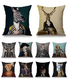 Kudde/dekorativ kudde nordisk konst affischer stil dekorativ kudde täcker zebra giraff elefant mode djur som bär hatt soffa thr5490338