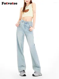 Jeans feminino fotvotee Baggy feminino roupas de cintura alta y2k perna larga mamãe mamã