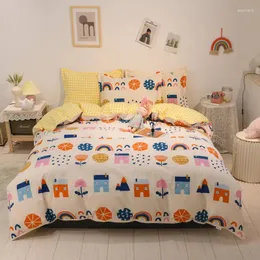 Bettwäsche Sets 3/4pcs verdicken ökologische Baumwollset Schöne Musterdruck Schleifen weiche Bett Leinen Bettdecke Bettwolken