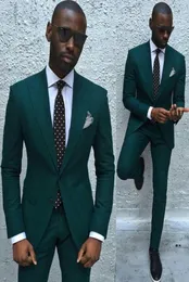 Handsome Hunter Green Men Anzug Tuxedos für Hochzeit Zwei Stücke Bräutigam Brautanzüge maßgeschneiderte Groomsmen Anzüge