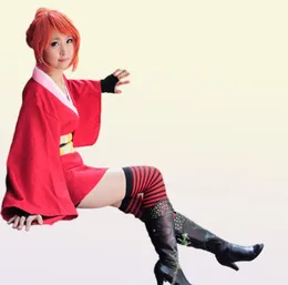 Halloween Japan Anime Women Gintama Kagura Cosplay Costplay Kimono Dress Mundur Cloak Pełny zestaw Asian Size 1169349