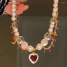 Colares pendentes 2024 Collo de corrente de cristal de elegância doce para elegância para mulheres Trend moda Fairy Cheker Clavicle Jewelry Gift