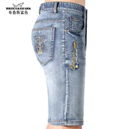 Bruce Shark Summer Summer Jeans Short Men Leg Straight Style Longe Streting Luxury Brand Jeans Men Fashion Casual Size Big Blue 240410