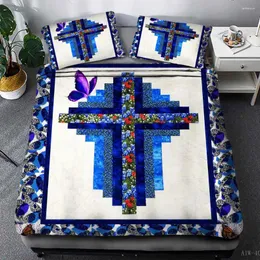 Bedding Sets Multicolor Cross Religion 3D Conjunto impresso para capa de cama de desenho animado para crianças meninos de bedes de edredão de meninos solteiros