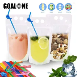 Bolsas de armazenamento GoalOne 50pcs Bolsas de bebida clara com zíper selvagem para uso pesado saco de stand-up de stand-up hands smoothie livre com palha