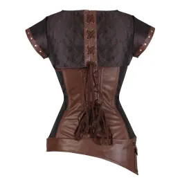 Brown Leather Pirate Corset: Steampunk Gothic Bustier for Womens