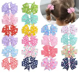 20 Farben bedruckte Blumenhaarbögen mit Gummibändern für Kinder Girls Grosgrain Ribbon Hair Seil Boutique Kopfwege Haarzubehör1568378