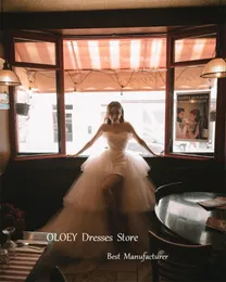 Oloey 2024 Fairy A Line Tulle Wedding Dresses V الرقبة المقسمة ذات الطبقات الفوتوغرافية ثياب الزفاف رداء De Mariage Princess