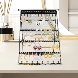 arring Holder Organizer,Double-sided Multilayer Jewelry Holder Organizer,Metal Earring Holder Stand With Necklace Holder Pole,Jwelry Organizer Stand Display