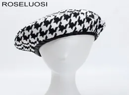 Roseluosi осень зимняя мода Houndstooth Berets шляпы для женщин Черно -белая Bonia Caps женщина Gorras S181017087017299