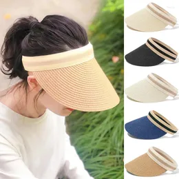 Berets Big Brim Empty Top Straw Sun Hats For Women Summer UV Protection Sunscreen Visors Outdoor Beach Travel Female Handmade Shade Cap