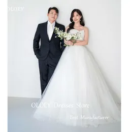 Oloey älskling en linje tyll korea bröllop klänningar fotoshoot älskling korsett bakre golvlängd brudklänningar hariet anpassad