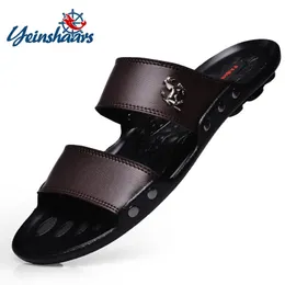 Yeinshaars Casual Famous Brand Men Sandals Shoes Slippers Summer Flip Flops Beach Men Shoes Leather Sandalias Zapatos Hombre 240409