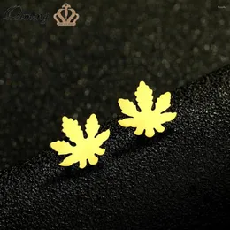 Stud Earrings QIMING Mary Jane Leaf Women Stainless Steel Jewelry Boho Leaves Post