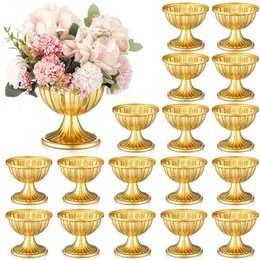 6/12 pezzi Mini centri di fiore d'oro Centrotavola di nozze Vaso da piantatrice di urna di metallo da 3,7 pollici Trumpet Home Home Flower Holder Anniversary 240329